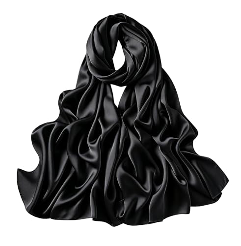 Lina & Lily Luxury Satin Hijab Head Scarf Shawl Wrap for Muslim Women Extra Long - color: Black
