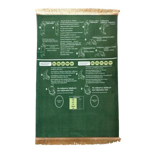 Bilingual Guided Prayer Mat with Direction Finder, Read in English and Say It in Arabic Guided Prayer Mat for Salah and Meditation (Green, L)