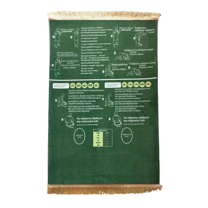Bilingual Guided Prayer Mat with Direction Finder, Read in English and Say It in Arabic Guided Prayer Mat for Salah and Meditation (Green, L)