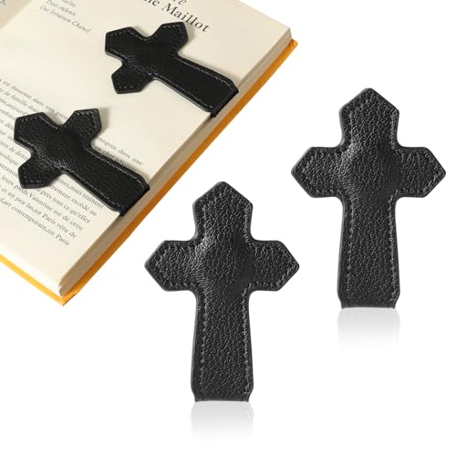 KINIVA Leather Magnetic Bookmarks for Women Men Book Lovers, Page Markers Gifts for Bible Students Teachers Reading (Cross-Black-2pcs) - style: Cross-Black-2pcs