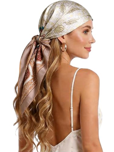 Silk-Feel 35x35 Satin Hair Scarf | Multi-Way Head Wrap for Sleep, Style & Hijab | Gift-Ready Fashion Scarf for Women - color: Champagne
