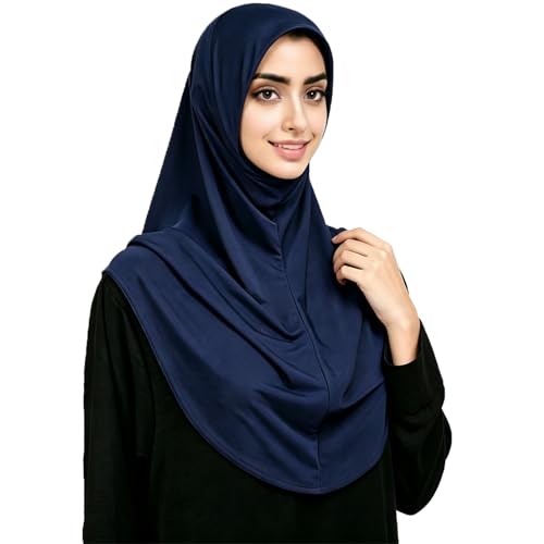 Ready To Wear Hijab For Women Instant Turban Stretch Soft Muslim Scarf For Prayer Long Hijabs Islamic Jersey Abaya - color: Navy
