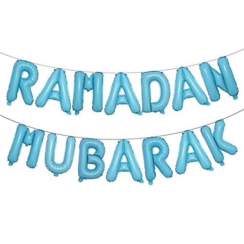 16inch Rose Gold Eid MUBARAK Foil Balloons Party Decoration Supplies Ramadan Decoration Gold EID Balloons For Muslim EID Ballon (RAMADAN Light Blue) - color: Ramadan Light Blue