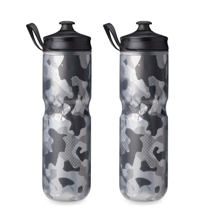 HydraPak Polar Sport Insulated Water Bottle 2-Pack (24oz, Contender Black) | High Flow, BPA Free, Tri-Layer Insulation, Leakproof, Dash Handle, Easy Squeeze, Self-Sealing Cap, for Sports - color: Contender Black, style: 24oz/700ml (2-Pack)