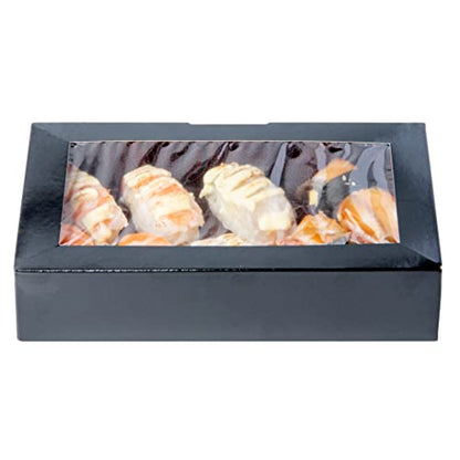 Restaurantware Sakura Vision 8 x 4.8 x 1.8 Inch Sushi Boxes 50 Disposable Take Out Boxes - Built-In Lid Clear Window Black Paper Rectangle Boxes For Sushi Maki Or Sashimi - size: Large