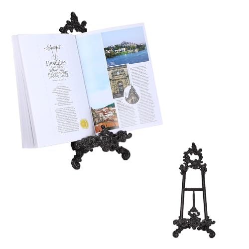 Cast Iron Cookbook Stand - Heavy-Duty Metal Recipe Book Holder, Vintage Cast Iron Display Rack for Recipe Book, Bible, Magazine & Plate, Home Kitchen Countertop Decor
