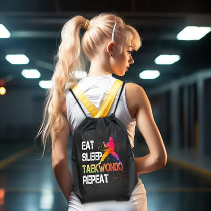 Eat Sleep Taekwondo Repeat Drawstring Backpack For Men Women, Waterproof Sport Sackpack For Taekwondo Lover Taekwondo Fan, Funny Birthday Christmas String Gym Bag Gifts For Her Him