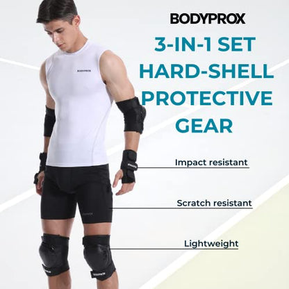 BODYPROX Knee Pads Elbow Pads Wrist Guards Set for Inline Skating, Skateboarding, Roller Derby and BMX Ride. - size: Youth One Size
