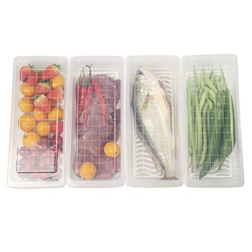 4PCS Food Storage Container, Plastic Food Containers Small | [With Removable Drain Plate and Lid], [Stackable Portable Freezer Storage Containers]-Tray to Keep Fruits, Vegetables, Meat - size: Small(4PCS)