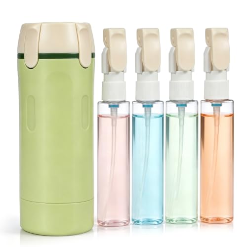 4 in 1 Travel Dispenser Bottle, Leak Proof 30ML Refillable Toiletry Containers with Labels Portable Travel Size Bottles for Shampoo Lotion Conditioner Body Wash Gym Business Camping Flying Essentials