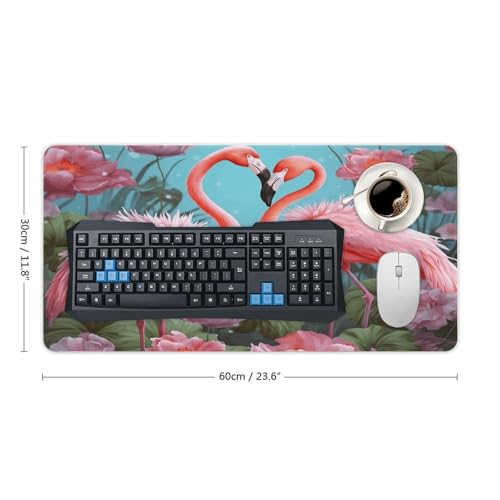 Large Size Gaming Mouse Pad Flamingo Love Flowers Desk Mat Non-Slip Base Waterproof Desktop Writing Pad for Office Home - color: Flamingo Love Flowers, size: 30x60cm