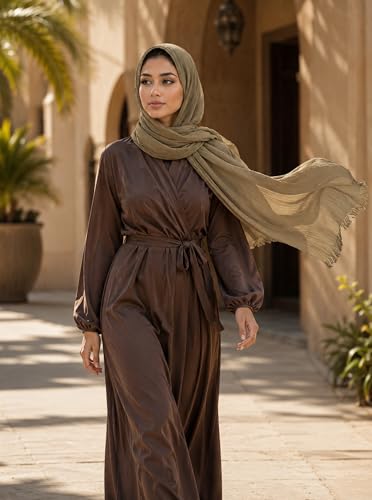 Cotton Linen Plain Hijab Scarf For Women,Muslim Viscose Crinkle Edge With Fringe,Summer Beach Wrap Headwraps Shawl - color: 43#armygreen