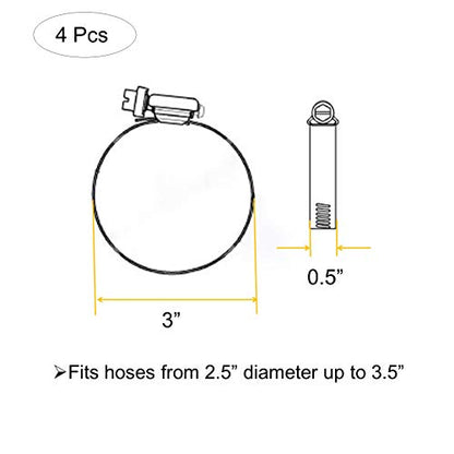 4Pcs 3" Adjustable 304 Stainless Steel Duct Clamps Hose Clamp Pipe Clamp Air Ducting Clamp worm drive hose clamps （65mm-89mm） - size: 3" -4Pcs