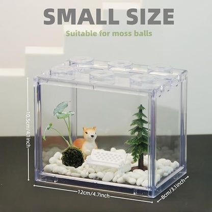 Small Sea Monkey Tank, Stackable Mini Betta Fish Tank Tinny Aquarium Kit with Aquarium Gravel, Moss Ball Tank Shrimp Tank 0.27 Gallon Acrylic Cube Fish Bowl for Shrimp Snails - color: Clear