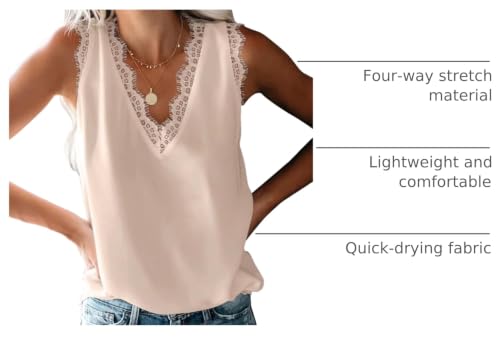 BLENCOT Women Lace Trim Tank Tops Summer V Neck Fashion Shirts | Sleeveless Blouse Business Casual Vacation Outfits Vest Spring Clothes - color: Apricot, size: XX-Large