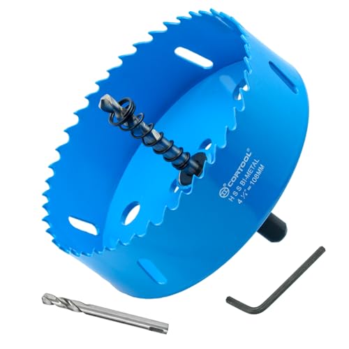 4-1/4 Inch Hole Saw with Arbor for Metal and Wood Cutting, Bi-Metal Hole Cutter, 4-1/4" Hole Saw Kit for Drywall, Wood, PVC Boards, Fiberglass and Vent Pipes - style: 4-1/4"（108mm）