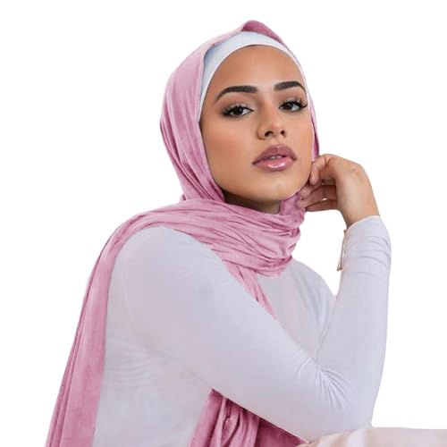Hijab Scarf for Women Soft Cotton Muslim Jersey Hijab Head Wrap Scarves Fashion Long Scarf Shawls - color: Pink