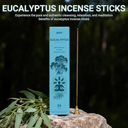 Eucalyptus Incense Sticks (50 Sticks), 100% Natural sustainably harvested Eucalyptus, Suitable for Yoga, Meditation, Relaxation, and Spiritual Purification - color: Eucalyptus