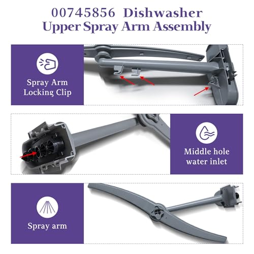 00745856 Dishwasher Upper Spray Arm Assembly Compatible with Boh,00745856 Spray Arm Replacement 745856 3279216 AP5691325 PS8737036 EAP8737036 ﻿
