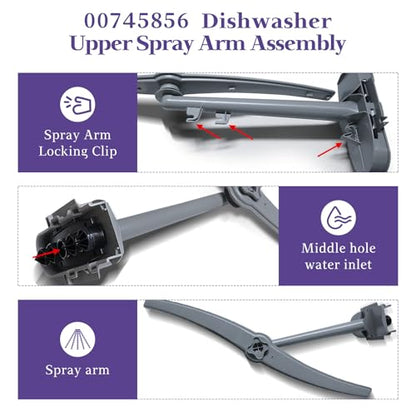 00745856 Dishwasher Upper Spray Arm Assembly Compatible with Boh,00745856 Spray Arm Replacement 745856 3279216 AP5691325 PS8737036 EAP8737036 ﻿