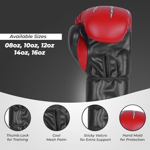 Defy Sports Boxing Gloves for Men and Women - Premium Quality Faux Leather Kick Boxing Gloves – Gel Infused Kickboxing Gloves with Thumb Support - Versatile Usage – Skull Model Design - size: 14 oz