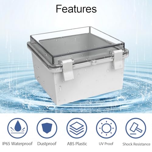 ABS Plastic Dustproof Waterproof IP65 Junction Box Hinged Shell Universal Electrical Project Enclosure Gray, with PC Transparent Clear Cover 5.9 x 5.9 x 3.5inch(150 x150 x90mm) - size: 5.9" x 5.9" x 3.5" (1pc)