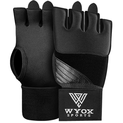 WYOX Gel Boxing Hand Wraps & Curved Focus Mitts Bundle for Men & Women Adults – 80cm Wrist Straps, Padded Knuckle Support, Neoprene Inner Glove Gel Padding, MMA Muay Thai Kickboxing Training Pads