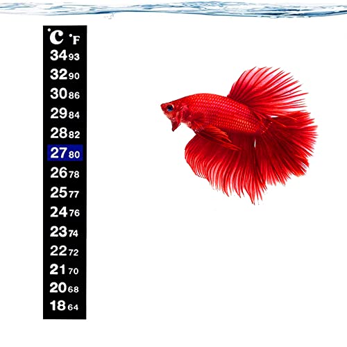 SunGrow Betta Fish Tank Thermometer Stick On, Aquarium Temperature Sticker Strip, 5.2 x 0.7 Inches, Green & Blue Temperature Indicator, Amphibian and Reptile Thermometer Sticker, Black, 1 Pc - size: 1 Pc Thermometers