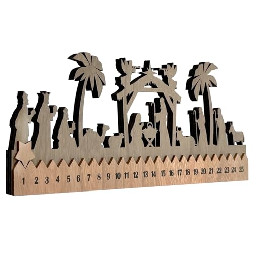 Cinrobiye Countdown to Christmas Wooden Nativity Advent Calendar,2025 Countdown Advent Calendar Christian Religious Xmas Decorations for Door Table Wall Mantel Holiday Farmhouse Decor (Nativity)