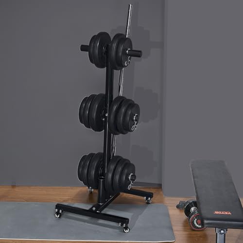 VEVOR Weight Plate Rack, Vertical Weight Plate Tree for 2-Inch Weight Plates, Standard Weight Plate Tree with Wheels, 1000 lbs Load Capacity Weight Storage Holder, Home Gym Barbell Rack Storage Stand