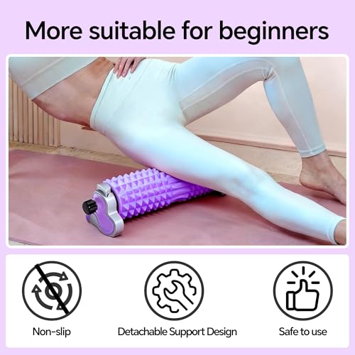 Foam Roller with Detachable Stand, 18” Deep Tissue Massage Roller | 3-Level Height Adjustable Support, Beginner-Friendly Design for Home Workout & Muscle Recovery -Purple - color: Purple