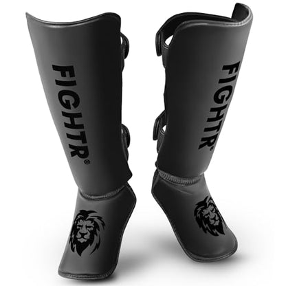 FIGHTR® Shin Guards - with a and Ideal Padding | Thick shin Protection for Kicks in Kickboxing, MMA, Muay Thai and Other Martial Arts - color: All Black, size: Medium