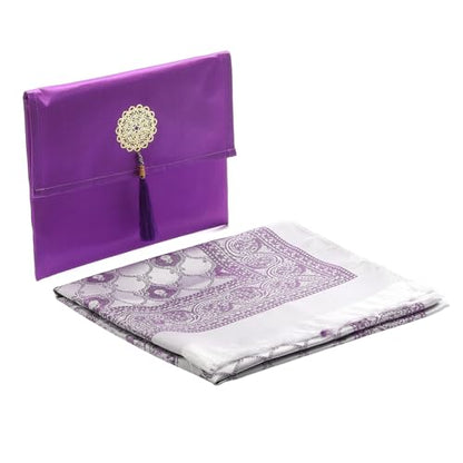 Muslim Prayer Rug and Beads with Portable Bag, Muslim Gifts for Women Men, Janamaz, Sajadah, Soft Mat Islam Gifts Set, Turkish Sajadah for Ramadan, Eid, Hajj, Travel, Pray - color: Purple