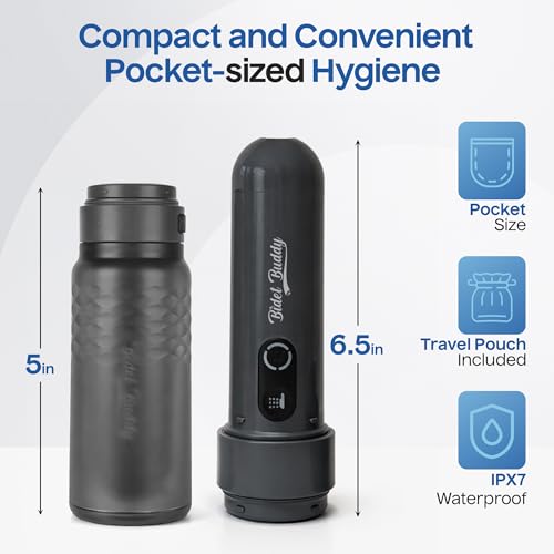 BIDET BUDDY® GoFlow Portable Bidet for Travel - 320ml Bottle with Adjustable Power Modes, Nozzle Wand, IPX7 Waterproof, USB C Charging, 800mAh Rechargeable Battery, Medium Pressure - style: 320ML