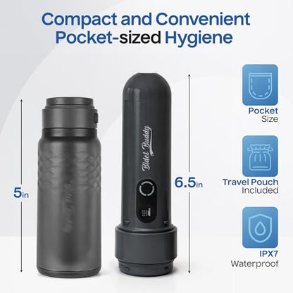 BIDET BUDDY® GoFlow Portable Bidet for Travel - 320ml Bottle with Adjustable Power Modes, Nozzle Wand, IPX7 Waterproof, USB C Charging, 800mAh Rechargeable Battery, Medium Pressure - style: 320ML