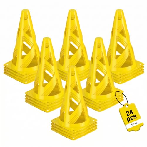 24 Pack Soccer Cones, 9 Inch Agility Cones for Soccer, Football, Basketball, Cones for Sports Training, Speed & Agility Drills, Field Marking Equipment - color: yellow