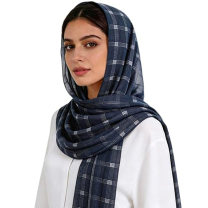 Hijab Scarf for Women Fashion Printed Modal Hijab Head Wrap Scarves Lightweight Long Scarf Shawls - color: Checkered Blue