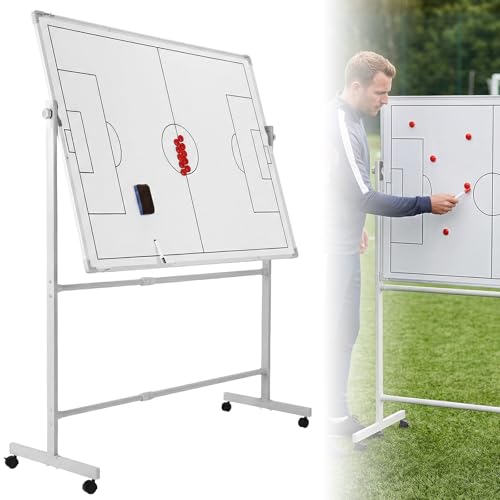 Generic Soccer Coaching Board 360 Degree Reversible Height Adjustable Whiteboard with Wheels Double-Sided Dry Erase Board with Magnets Pen & Eraser for Teaching Training - color: Football