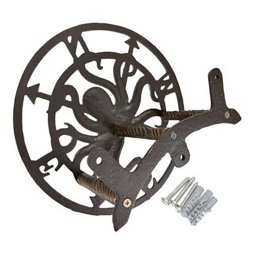 Zeckos Garden Hose Holder Octopus Compass 12 Inch Cast Iron Bronze | Verde Patina Detail, Nautical Compass Rose Motif, 5.5 Inch Deep, Matching Screws - color: Octopus Compass - Bronze