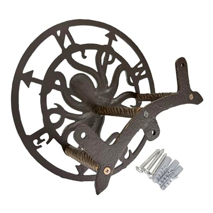 Zeckos Garden Hose Holder Octopus Compass 12 Inch Cast Iron Bronze | Verde Patina Detail, Nautical Compass Rose Motif, 5.5 Inch Deep, Matching Screws - color: Octopus Compass - Bronze