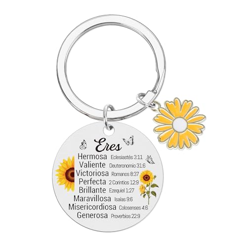 Regalos Cristianos en Español, Regalos Cristianos Llaveros Para Mujer, Spanish Bible Verse Heart Keychain Gifts - color: Round Shape 01