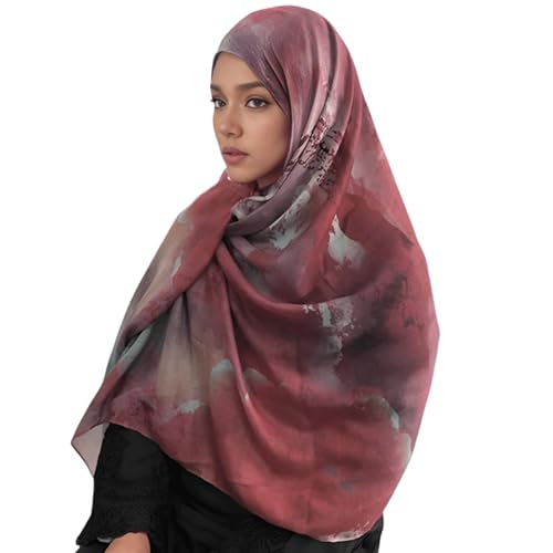 ZGMYC Watercolour Floral Printed Hijab Scarf for Women Soft Modal Cotton Instant Hijab Head Wraps Shawls Long Scarves - color: Color 15