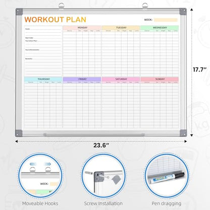 Fitness Tracker Magnetic Whiteboard Workout Plan Dry Erase Board for Wall 24'' x 18'',Hanging Mounted Weekly Fitness Tracker Gym Exercise Tracker Schedules and Checklists - size: Large