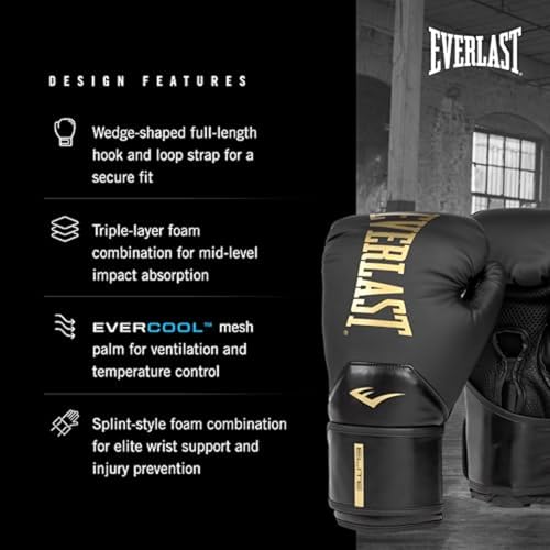 Everlast Elite 2 Boxing Gloves - color: Black/Gold, size: 14 oz