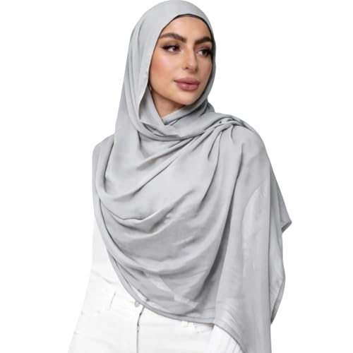 Viscose Hijab Scarf for Women Muslim Cotton Jersey Hijab Fashion Long Scarf Shawls - color: Silver Grey