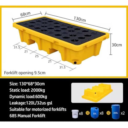 Modular Leak Platform/Grid Pads.Modular Spill Containment Tray - Heavy-Duty Oil Drum Holding Platform, Leak-Proof Spill Pallets for Safe Hazardous Material Storage and Environmental Protecti - size: 130*68*30cm