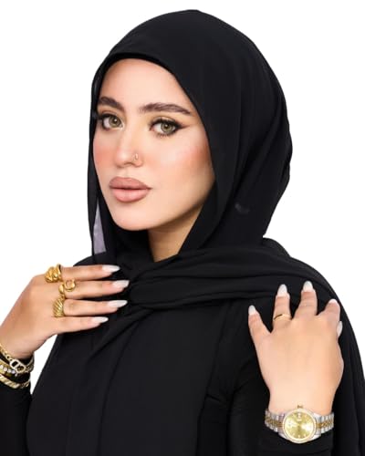 Instant Chiffon Hijab 3-in-1 with Built-in Magnets and Attached Match Undercap, Women Hijabs Set. - color: Black