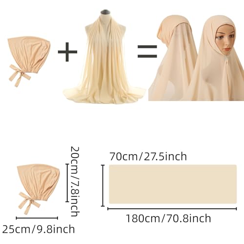 Yeieeo Instant Chiffon Hijab with Undercap (Tube or Bandage Cap), Breathable, no sweat buildup,Solid Chiffon Head Wraps - color: Beige