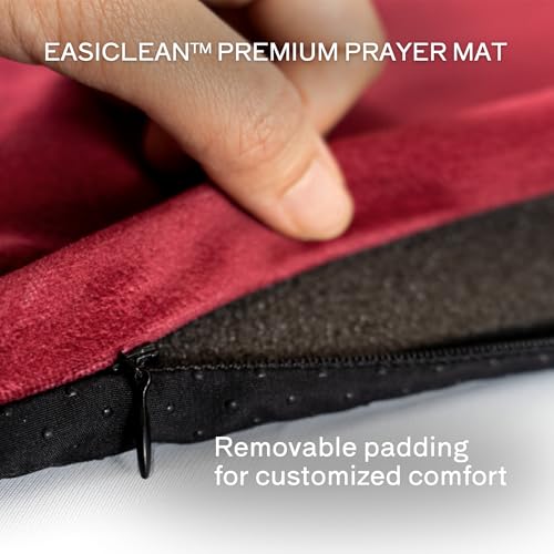 TAKVA EasiClean™ Indoor Prayer Mat | Kaaba Collection (ComfitPlus, Kaaba Maroon) Padded Memory Foam Prayer Rug, Muslim, Islamic Prayer Rugs - color: Kaaba Maroon