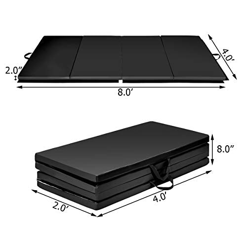 Giantex 4'x8' Gymnastics Mat, 2" Thick Folding Tumbling Mat with Carrying Handles, Foldable Gym Mat with Hook and Loop Fastener, Cheer Mats for Kids Adults Home Exercise Aerobics Fitness - color: Black